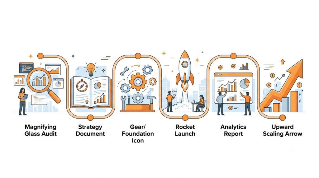 KDMC digital marketing process from free audit to scaling results