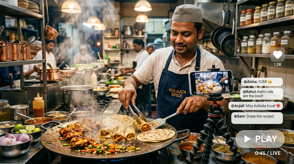 social media marketing for Kolkata restaurants — chef creating Instagram Reels food content
